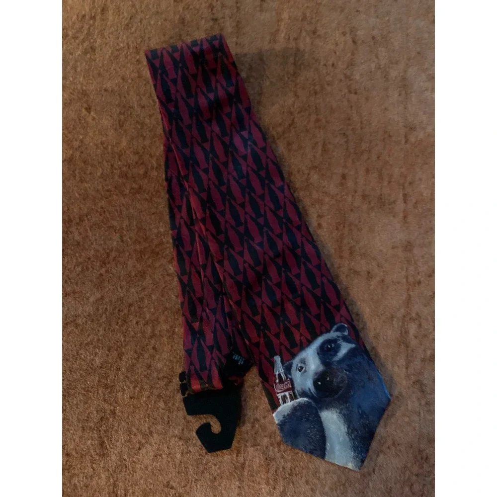 Vintage Coca-Cola Polar Bear Necktie Mens Red Black Soda Advertising Tie USA
